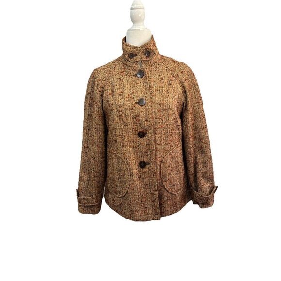 J Jill Tweed High Collar Pleated Back Jacket Blazer Size XS Classic Preppy - Picture 1 of 14